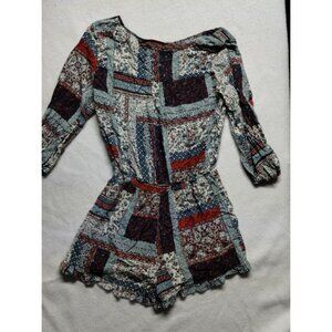 Mossimo Supply Co. Women's Patchwork Print Romper Button Front & Elastic Waist M